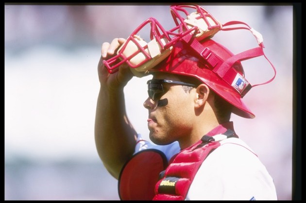 Catcher Ivan Rodriguez of the Texas Rangers stands on the field during a game against the Kansas City Royals at the Ball Park in Arlington, Texas. The Royals won the game 6-2.
